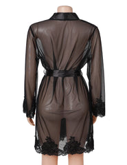 Sexy Long Sleeves Eyelash Lace Mesh Robe