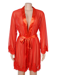 Sexy Long Sleeves Eyelash Lace Mesh Robe