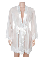 Sexy Long Sleeves Eyelash Lace Mesh Robe