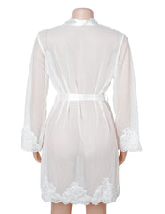 Sexy Long Sleeves Eyelash Lace Mesh Robe