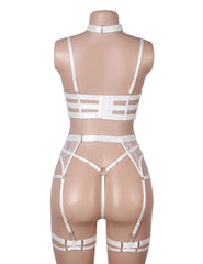 Sexy Halter Neck Embroidery Floral Lace Lingerie Set With Garters