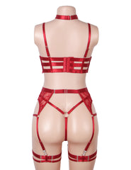 Sexy Halter Neck Embroidery Floral Lace Lingerie Set With Garters