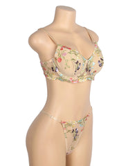 Sexy Mesh Floral Embroidery Bra Set