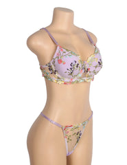 Sexy Mesh Floral Embroidery Bra Set