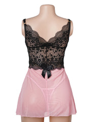 V Neck Lace Stitching Strap with Flower Babydoll